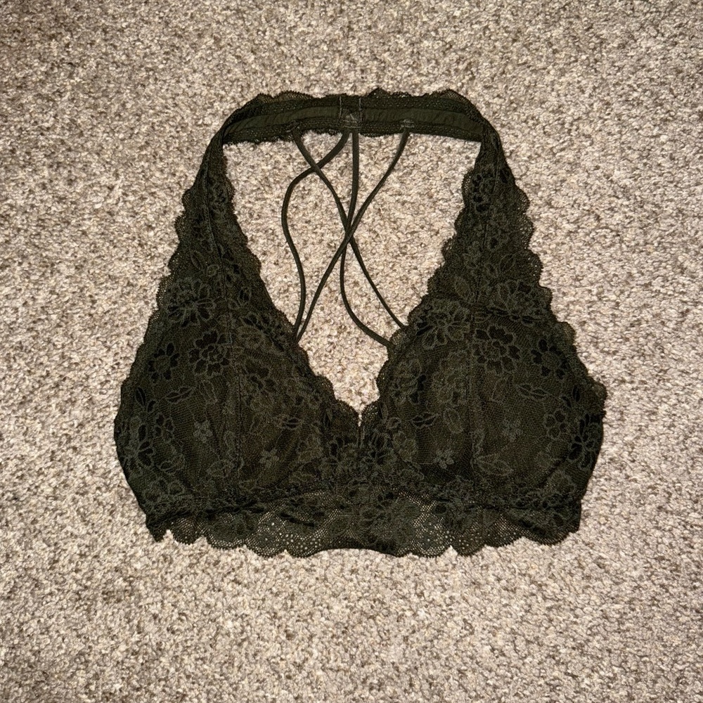 Gilly Hicks Army Green Floral Lace Halter Bralette